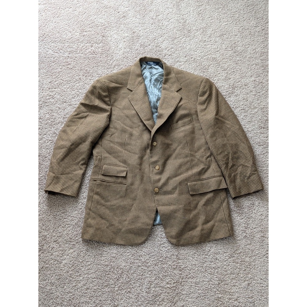 Vintage Polo Ralph Lauren Lambswool Houndstooth Herringbone Suit Blazer Size 46